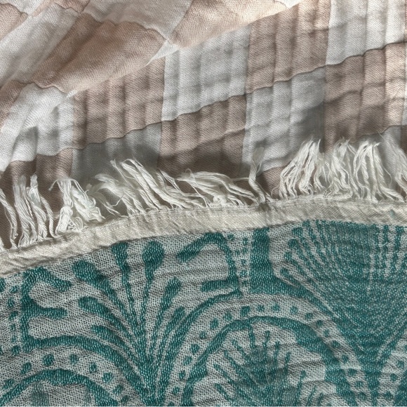 SUCCULENTS Teal Green Ecru White Loom Weave Organic Cotton 2 Side New With Tag - Picture 9 of 16